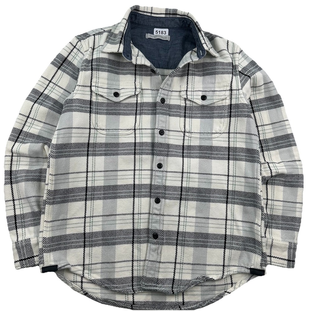 Outerknown Organic Blanket Shirt Mens Small Black Gray White Plaid Flannel